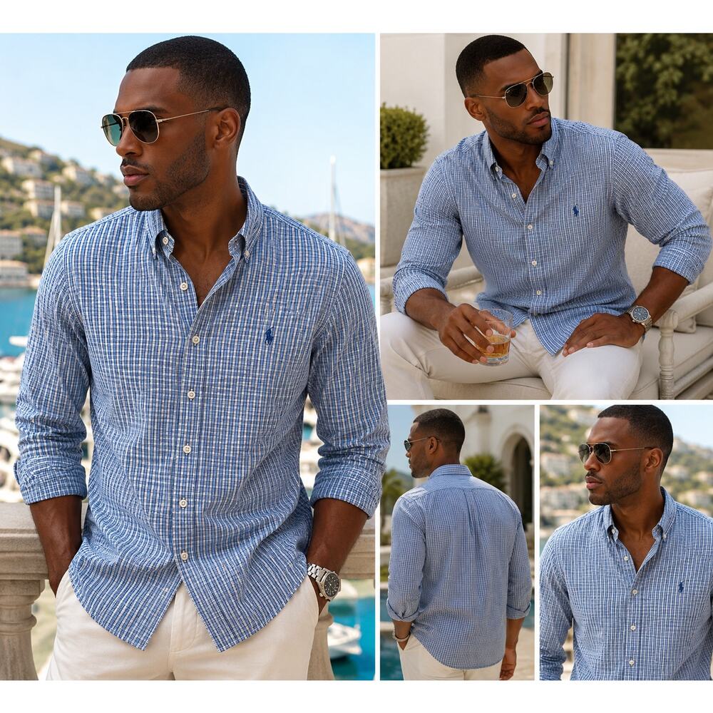 Ralph Lauren Blake XL Blue Plaid Button Down Shirt 100% Cotton Classic